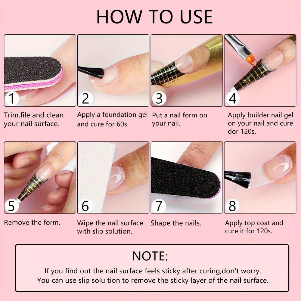 Builder Gel Nail Extension Set 6 Colors 0.51oz Each Crystal Clear White Milky Jelly Light Pink Pink Nude - Alcohol-Free UV LED Self-Leveling Salon Quality Nail Art Kit for Women Extensions Overlays French Manicure