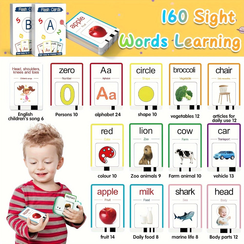 Talking Flashcard Machine for Toddlers 160 Words — Portable Word Card Reader Kids Ages 1-4 Dinosaur Unicorn Style Speech Vocabulary Learning Toy Gift Boys Girls