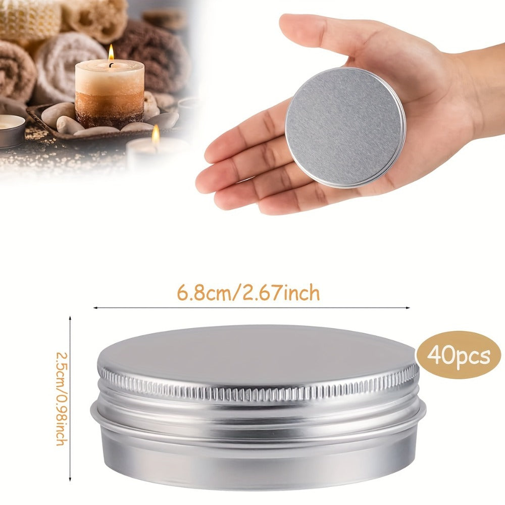 Aluminum Jars with Lids 40 Pack – 2 oz Round Metal Screw Top Tins for Candle Making, Lip Balm, Salve, DIY Cosmetics, Crafts & Small Parts Storage – Bulk Silver Empty Tin Containers