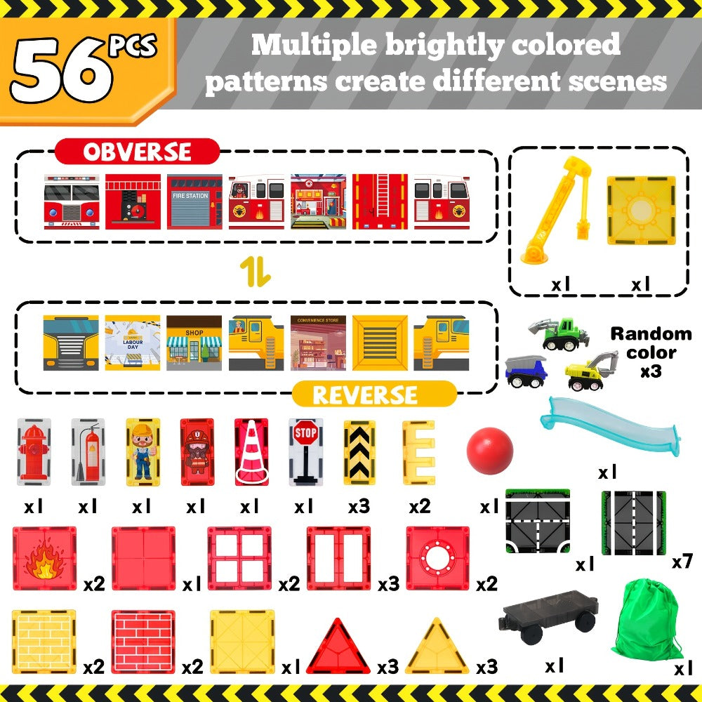 Magnetic Tiles Building Set, Firefighting Theme, Fire Truck & Station