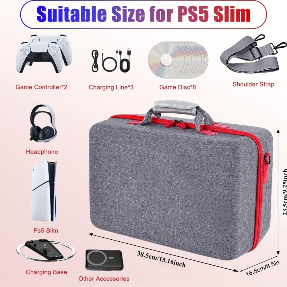 PS5 Slim Hard Shell Travel Carrying Case – Shockproof Protective Bag for PlayStation 5 Slim Disc & Digital Edition, Controller Compartment, 8 Game Card Slots & Shoulder Strap, Black or Grey