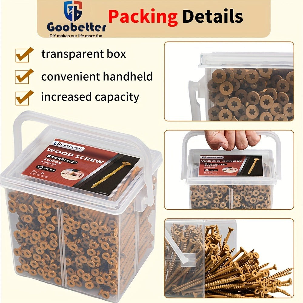 400pcs #10 x 3-1/2" Torx Wood Screws Rust Resistant Yellow Ceramic Coating – Flat Head Fully Threaded Self-Tapping Screws for Wood Fastening Decking & Construction