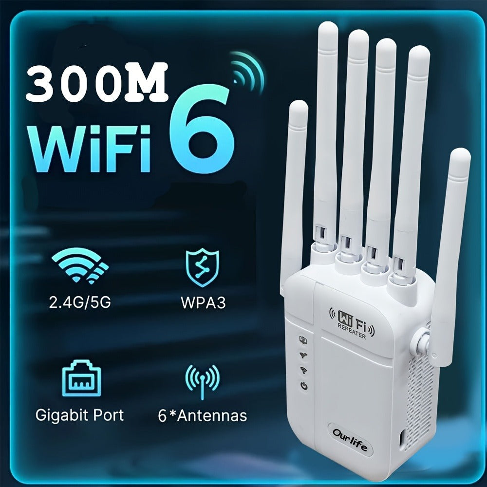 WiFi 6 Mesh Extender 1400Mbps 6-Antenna Dual Band - 2.4GHz & 5GHz Whole Home Coverage, One-Button WPS Setup, Seamless Roaming, Works with Smartphones Tablets Laptops Smart TV Gaming Console