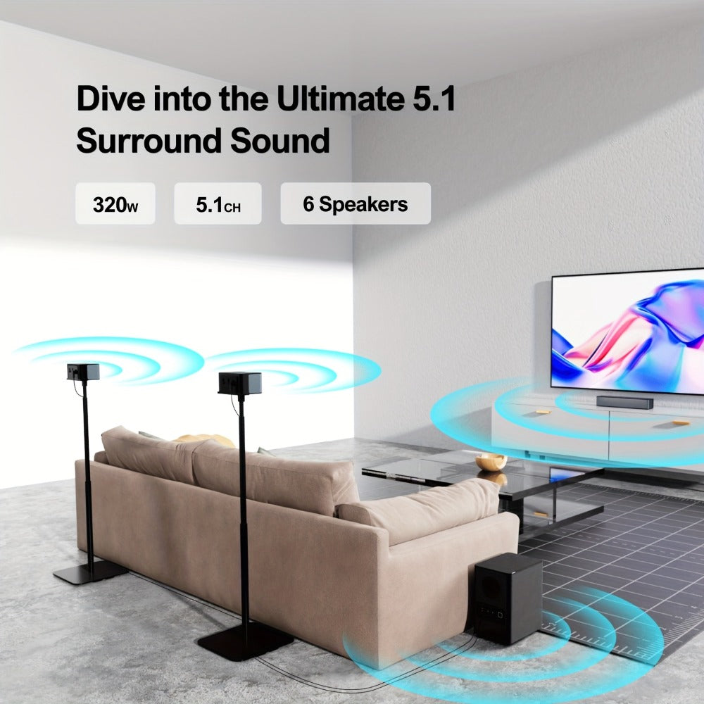 ULTIMEA 5.1 Channel Soundbar with Subwoofer & Adjustable Rear Surround Speakers, BASSMX Deep Bass Technology, SurroundX Algorithm, Movie Dialogue Music Modes, Remote Control – Home Theater Sound System for Smart TV (320W / 410W Dolby Atmos)