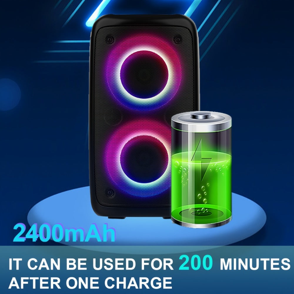 Wireless Portable Bluetooth Subwoofer Speaker with Microphone & LED Colorful Ambient Lights, Stereo Sound Enhanced Bass, USB-C Rechargeable, Perfect for Birthday Parties Outdoor Camping