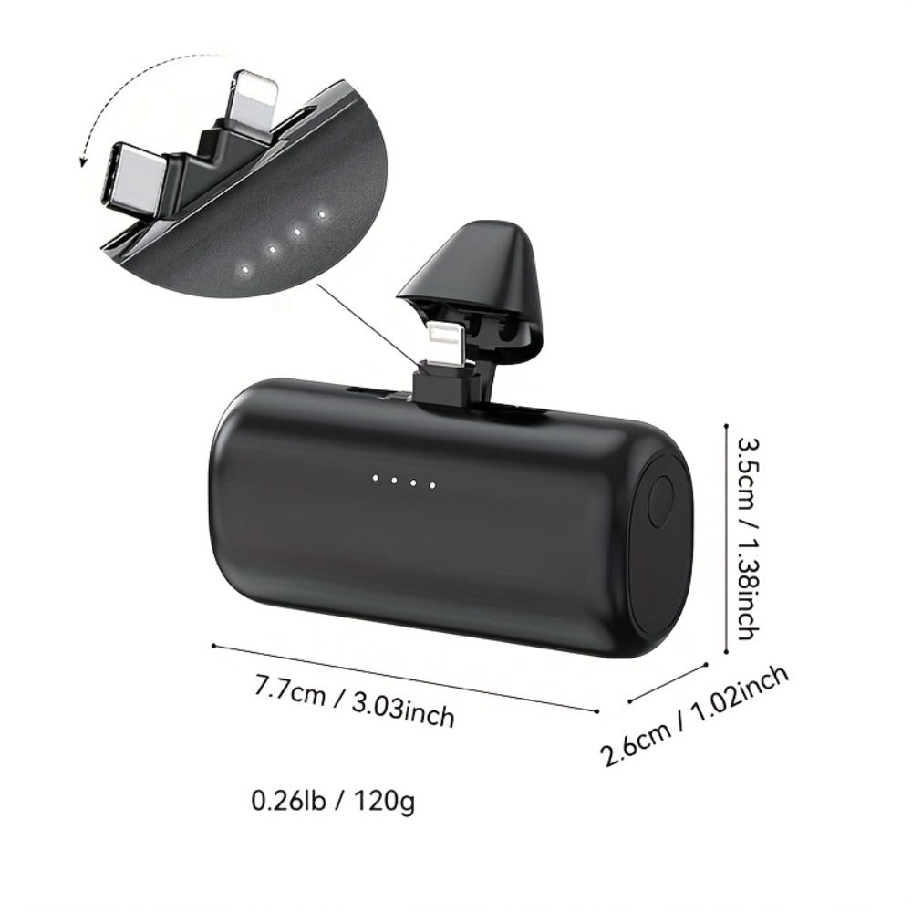 5000mAh Portable Charger with Built-In 2-in-1 Lightning & USB-C Connector - Slim Mini Power Bank 18.5W Fast Charging Compatible with iPhone 17 16 15 14 13 12 11 Samsung Android