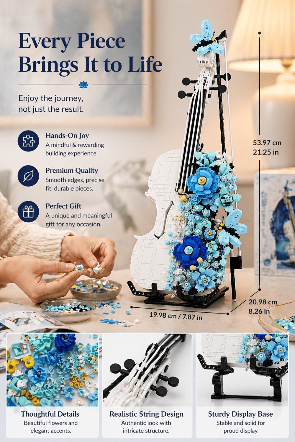 Flower Violin Building Block Set, 1,419-Piece 3D Model