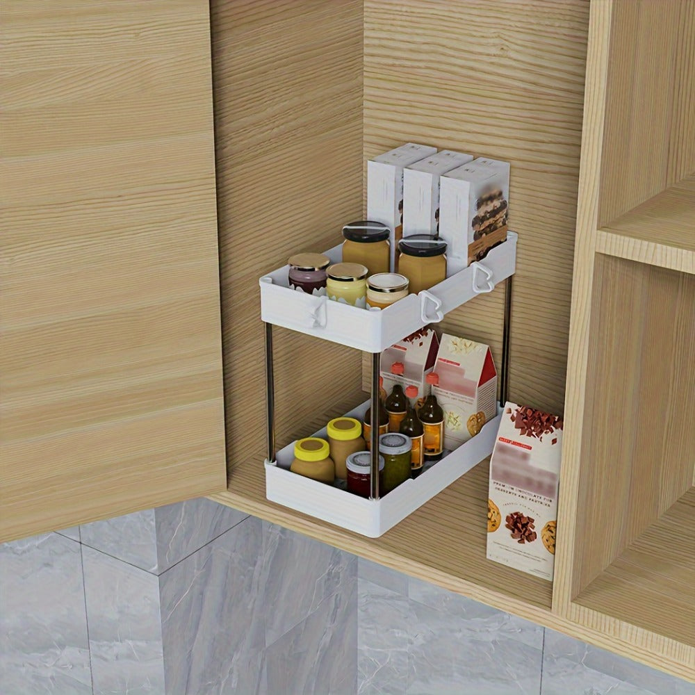 Under Sink Organizer 3-Pack 2-Tier Storage Rack – Bathroom Cabinet Organizer for Toiletries Cleaning Supplies Kitchen Spices