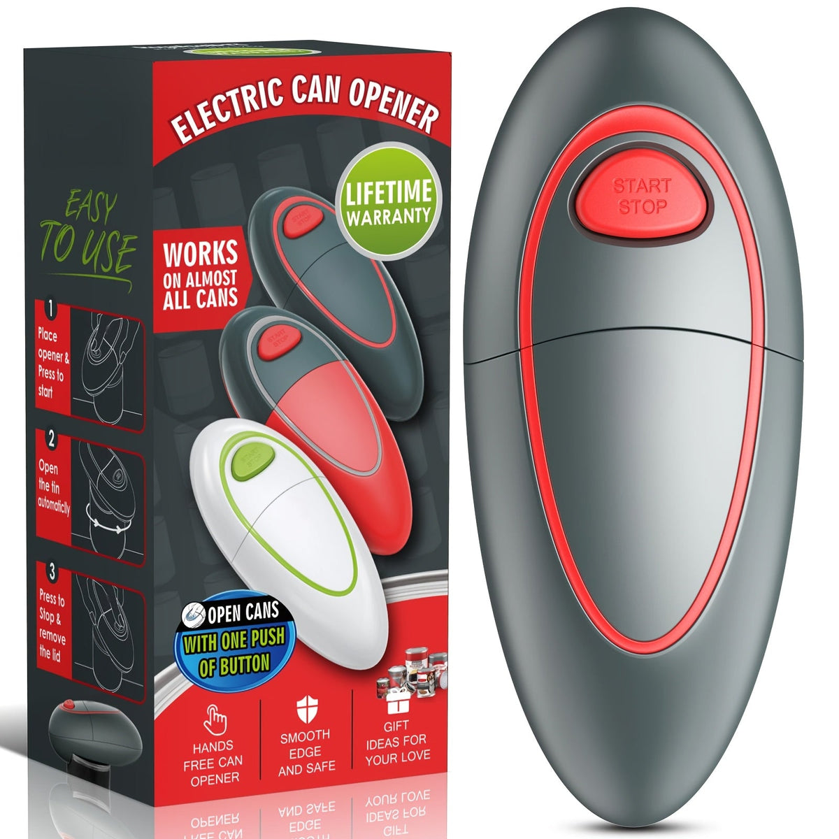 Electric Can Opener One-Touch Automatic – Smooth Edge Battery Operated Handheld Opener for All Can Sizes, Best Kitchen Gadget for Seniors, Arthritis & Weak Hands, Great Gift Idea