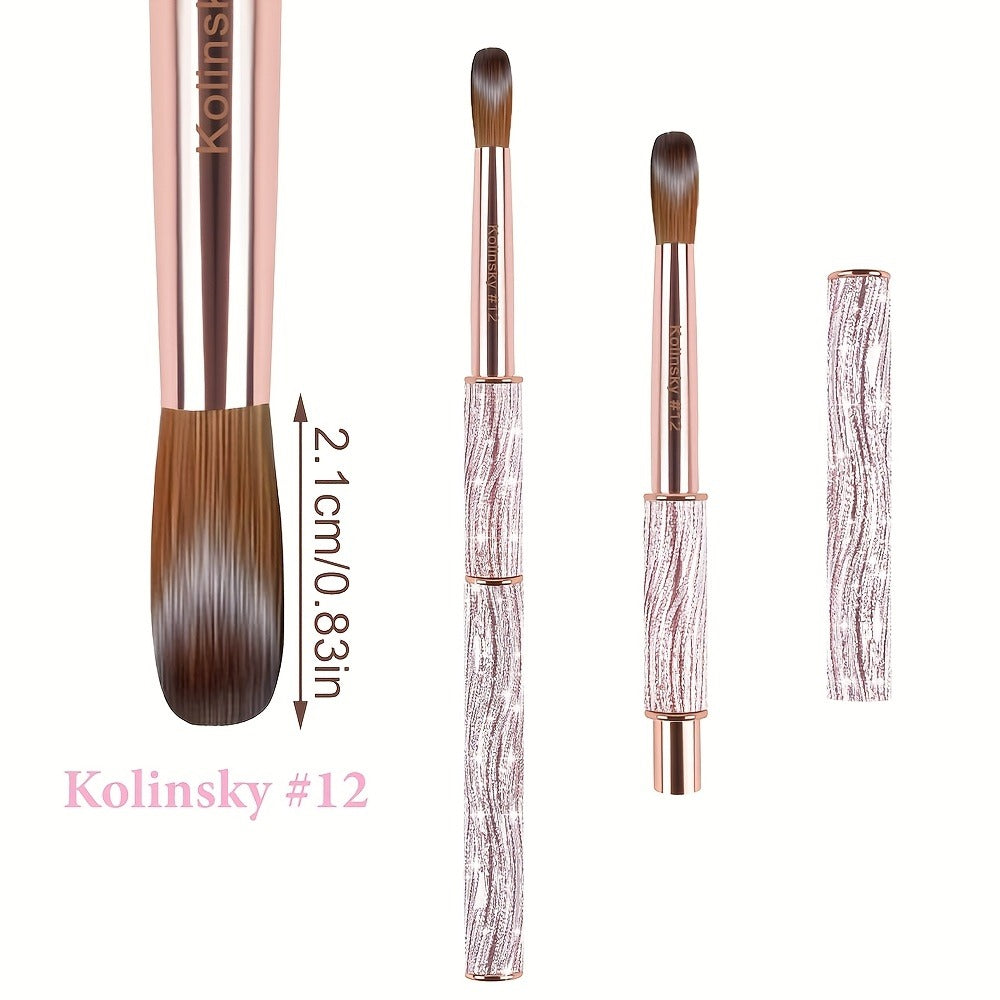 Kolinsky Nail Brush Pink Sparkling Metal Handle – Round Head Acrylic Nail Art Brush for Extensions & Manicure, Sizes #8 #10 #12 & 3-Piece Set, Genuine Kolinsky Hair Bristles for Salon & Home Professional Use