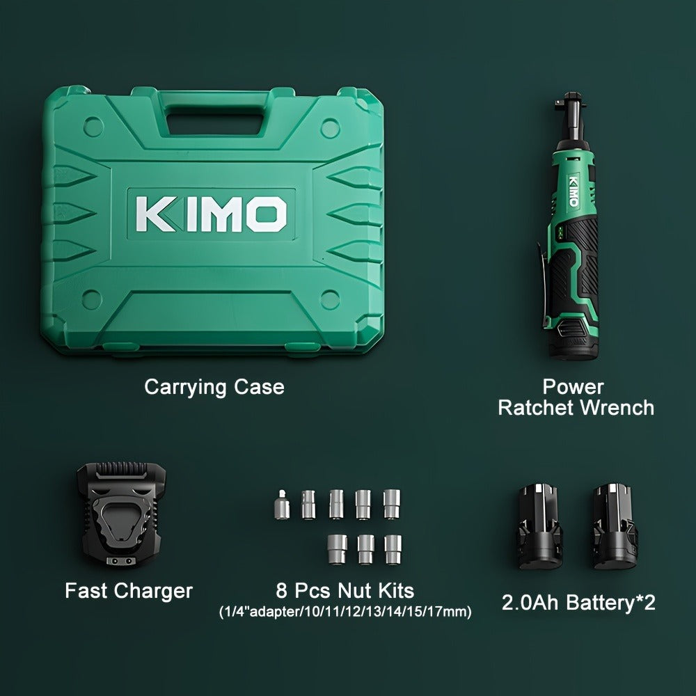 Cordless Ratchet Wrench 3/8 Inch 12V – KIMO 40ft-lb Torque Power Ratchet Set with 2.0Ah Battery, Fast Charger & 8 Sockets