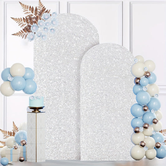 Glitter Sequin Arch Cover 2 Set 6Ft & 7.2Ft Metallic Spandex Payette Panel Wedding Arch Backdrop Cover for Wedding Ceremony, Birthday Party, Bridal Shower & Event Decoration