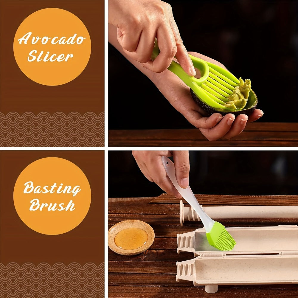 Sushi Making Kit 22-in-1 with Bamboo Rolling Mats Chef Knife Triangle Nigiri Gunkan Molds Chopsticks Beginner Guide – Complete DIY Sushi Set for Home Kitchen Japanese Cooking Gift