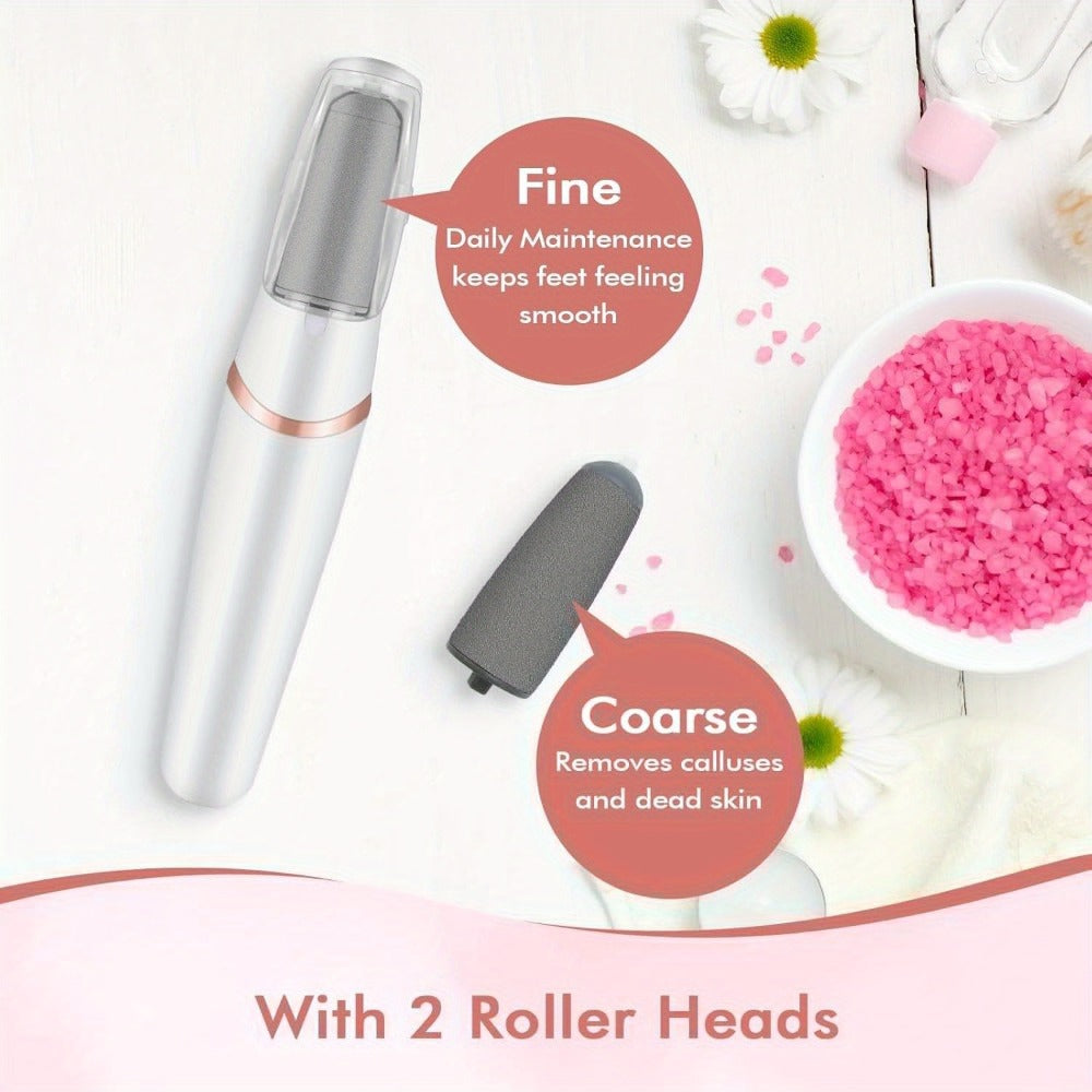 Electric Foot File Callus Remover IPX4 Waterproof 2 Interchangeable Grinding Heads 2 Speed Settings Auto Light Portable Pedicure Tool Dead Skin Removal for Women Pink White