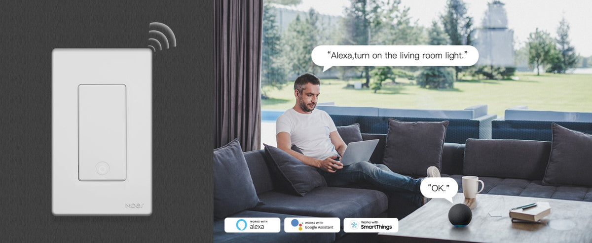 WiFi Smart Light Switch 4-Pack – MOES Star Ring Single Pole Wall Switch, Works with Alexa, Google Home & SmartThings, Tuya App, Schedule, Away Mode, Remote Control, Neutral Wire Required (White)