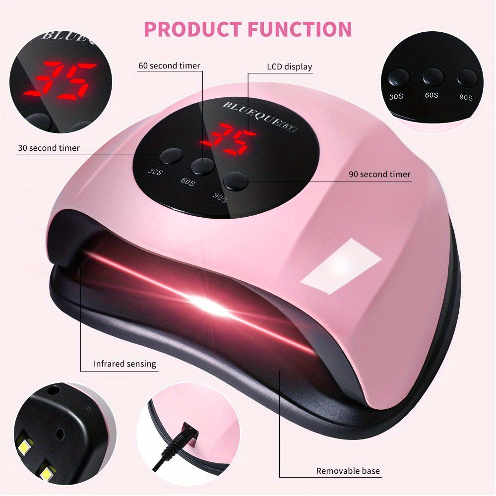 LED Nail Lamp Professional LCD Display Auto Sensor 4 Timer Settings USB Powered Instant Gel Polish Curer No Adapter Needed for Home Salon Manicure Pedicure DIY Nail Art Pink White