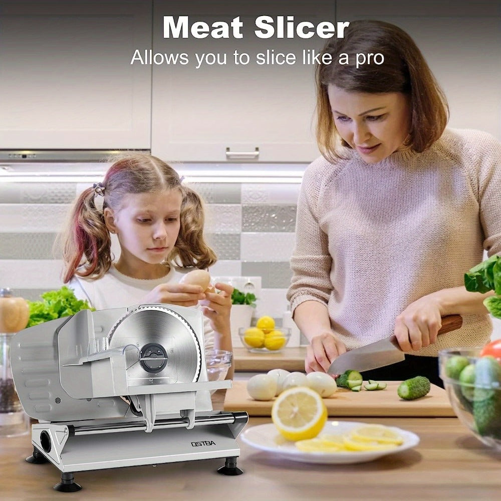 Electric Deli Food Slicer with Removable Stainless Steel Blades – Adjustable Thickness Meat Slicer for Home, Easy to Clean, Slices Cold Cuts, Cheese, Bread & Fruit