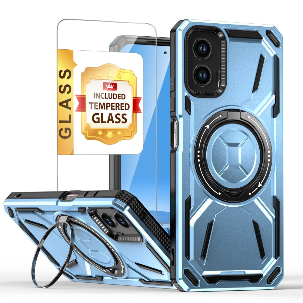 Moto G 5G 2024 Case with Tempered Glass Screen Protector & 360° Magnetic Ring Stand Kickstand – Shockproof Wireless Charging Compatible Protective Cover for Motorola Moto G 5G 2024