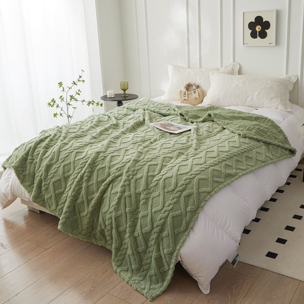 3D Plush Dense Weave Fleece Blanket – Ultra-Soft Warm Throw for Bed, Couch, Travel & Outdoor, Air-Conditioning Friendly, 3 Colors, 2 Sizes