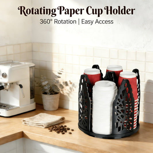 Rotating Paper Cup Holder, 4-Compartment Detachable Cup and Lid Organizer