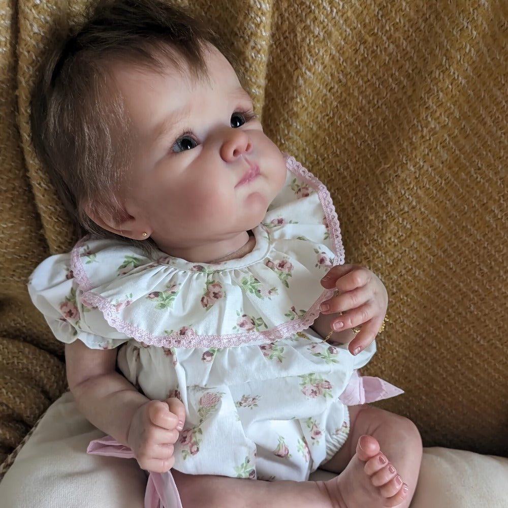 18-Inch Reborn Baby Doll with Hand-Rooted Hair and Soft Cloth Body