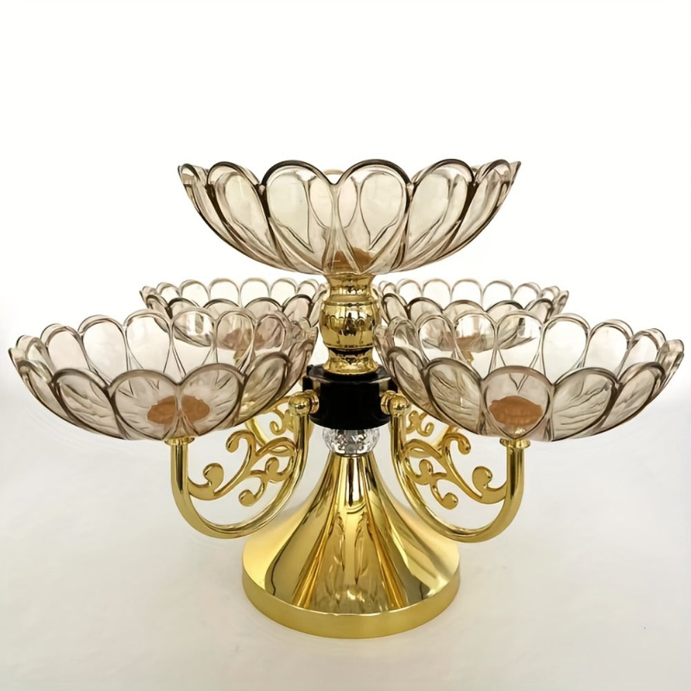 Crystal Rotating Fruit Plate Set 5-Tier – Luxury Round Multi-Layer Snack Candy Dish Bowl for Living Room Coffee Table Home Decor European Style Elegant Dessert Display Centerpiece Gift
