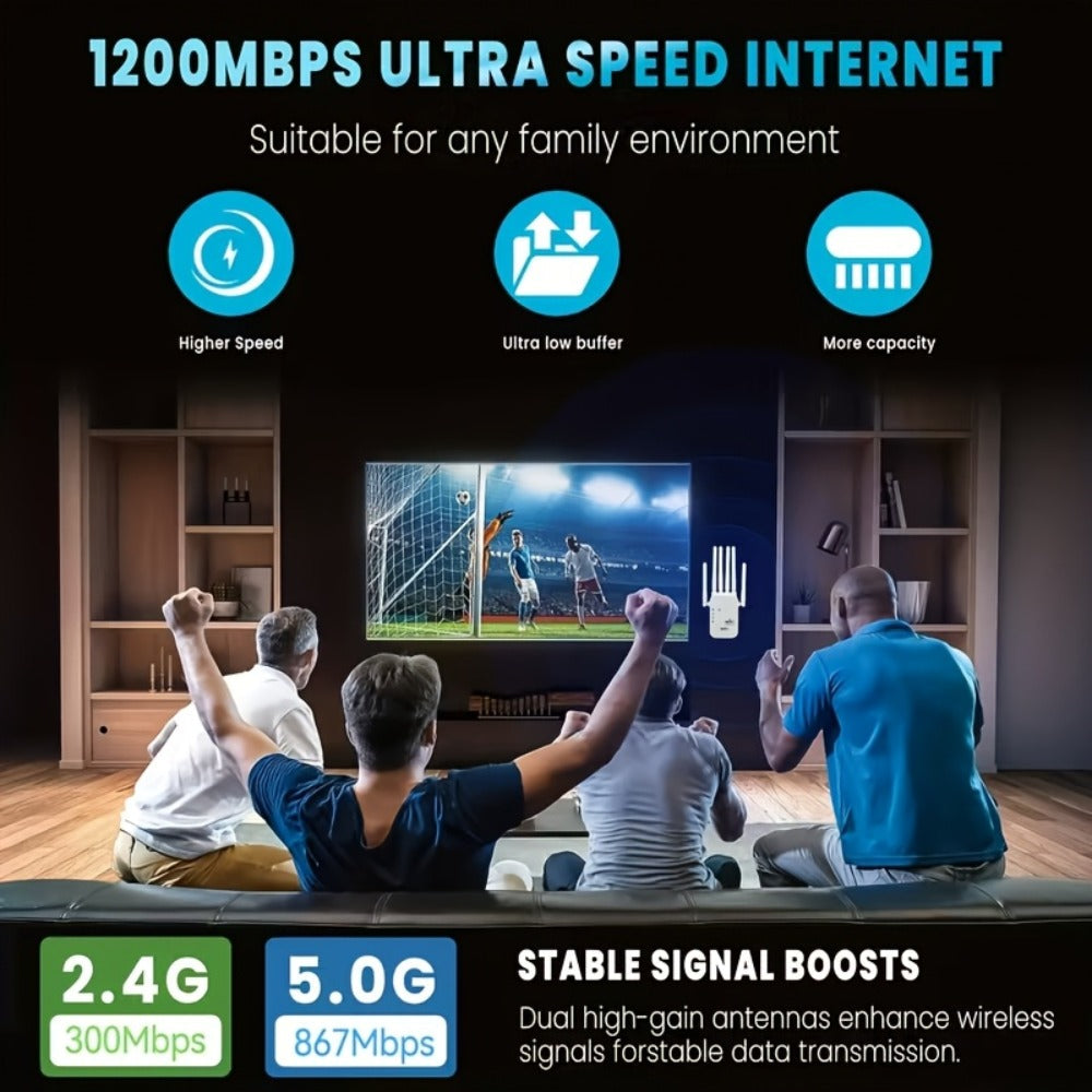 WiFi 6 Mesh Extender 1400Mbps 6-Antenna Dual Band - 2.4GHz & 5GHz Whole Home Coverage, One-Button WPS Setup, Seamless Roaming, Works with Smartphones Tablets Laptops Smart TV Gaming Console