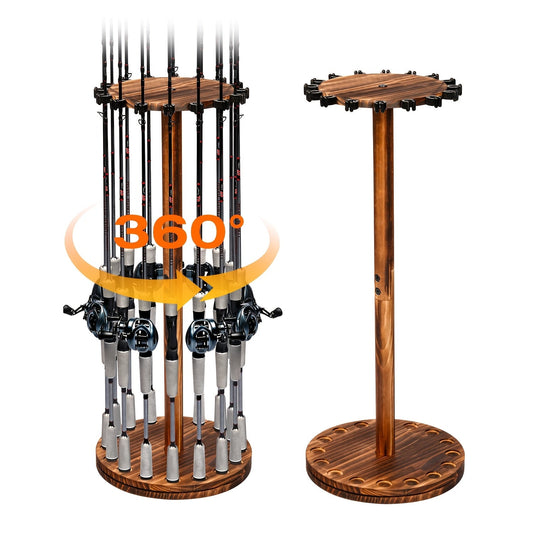 Fishing Rod Rack, Circular Wooden Holder for Up to 16 Rods with Base Options