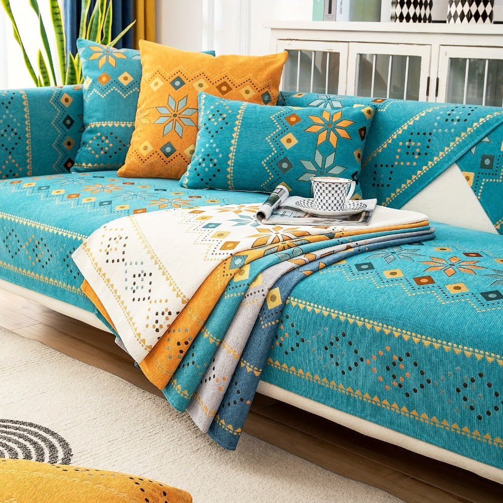 Boho Chenille Sofa Cover Non-Slip Jacquard Woven Couch Slipcover Pet Friendly Machine Washable 2 3 4 Seat Backrest Grey White Orange Bohemian Style