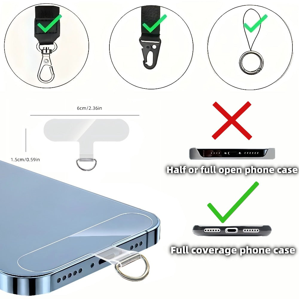 Phone Lanyard Patch 30pcs Transparent TPU Adhesive Pad Metal Buckle Anti-Lost Hook Universal DIY Strap Tether Kit for Phone Cases Keys AirPods Accessories – Clear