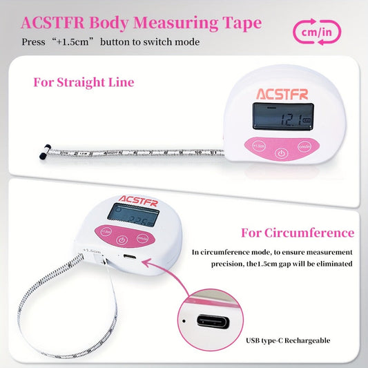 Digital Body Measuring Tape with LCD Display, USB Charging and Retractable Design