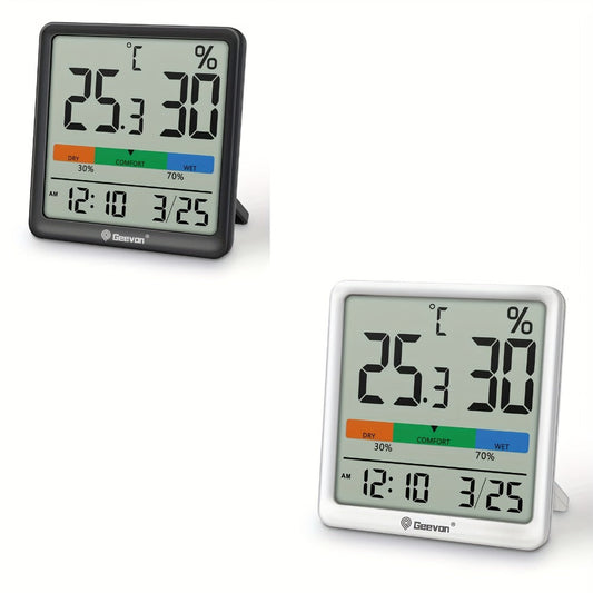 Digital Indoor Thermometer Hygrometer with Clock, Calendar and Desktop Display