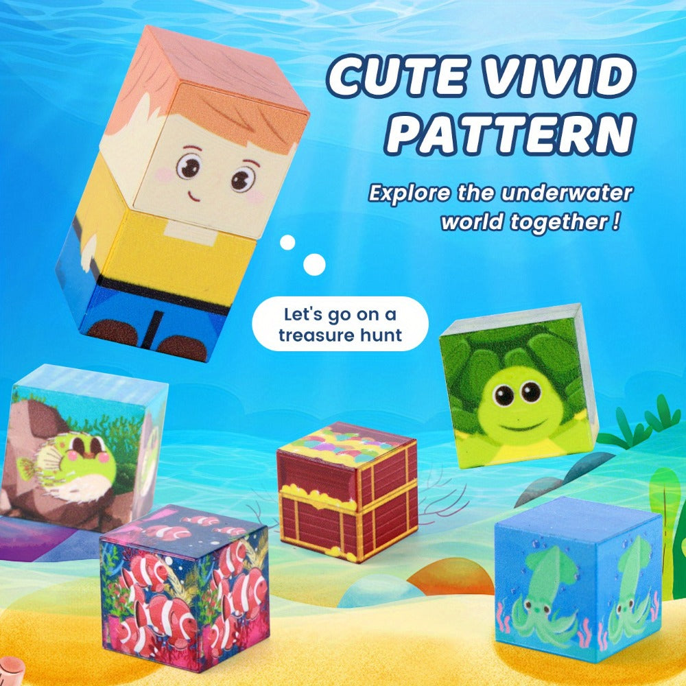 Ocean Adventure Magnetic Building Blocks, 54 or 100 Pieces, 3D Sea Theme Magnet Tiles for Ages 3+