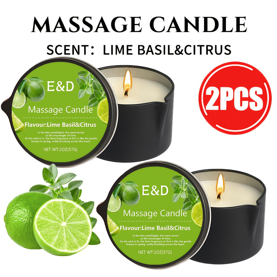 Massage Oil Candle 2-in-1 Soy Wax Scented Candle with Essential Oil — Moisturizing Warm Body Lotion for Spa Pedicure Relaxation Aromatherapy Gift for Women 2oz Multiple Scents