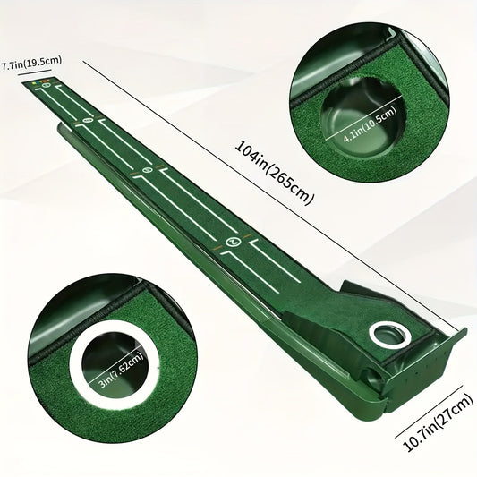 Golf Putting Practice Mat with Automatic Ball Return and Post-Hole Collector