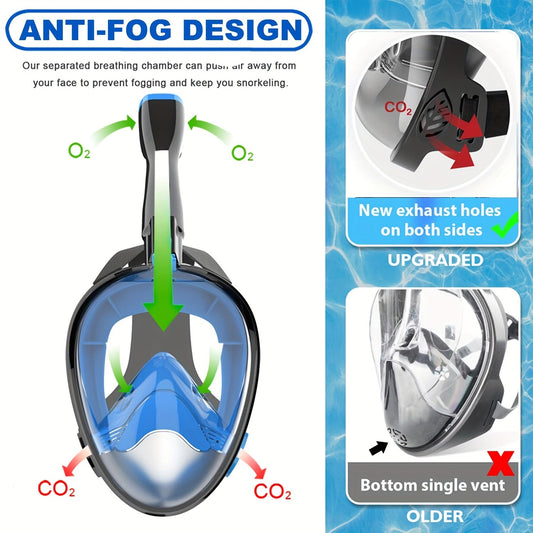 Full Face Snorkel Mask, Large Silicone Frame with Dry Top and Camera Mount, L/XL