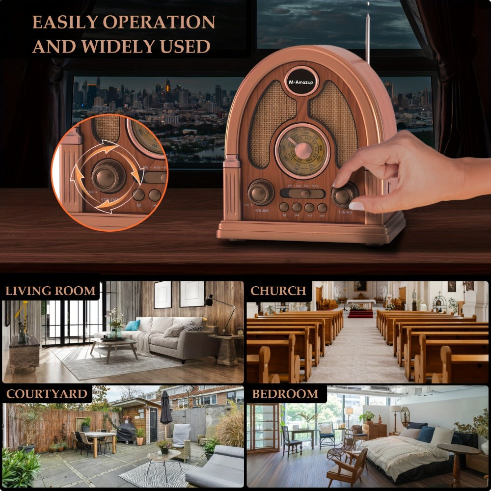 Portable AM FM SW Radio Bluetooth Speaker, Multi-Function Wireless Speaker with TF Card Player, Stereo Sound, Rechargeable, for Home Outdoor Camping Travel Elderly