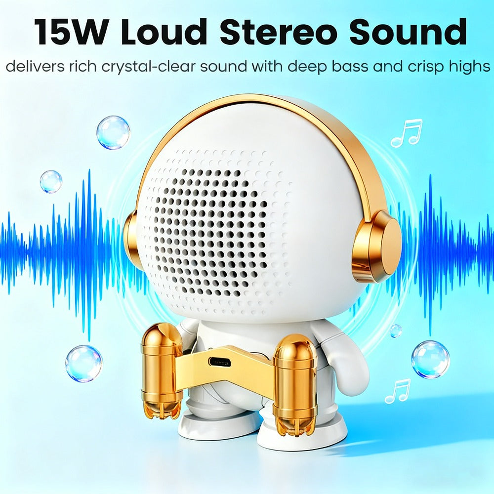 Cute Astronaut Wireless Speaker with LED Light, Portable Bluetooth Mini Speaker with Stereo Sound, USB Rechargeable Desktop Decoration Speaker for Home, Office & Party – Unique Birthday Gift for Kids, Teens & Adults