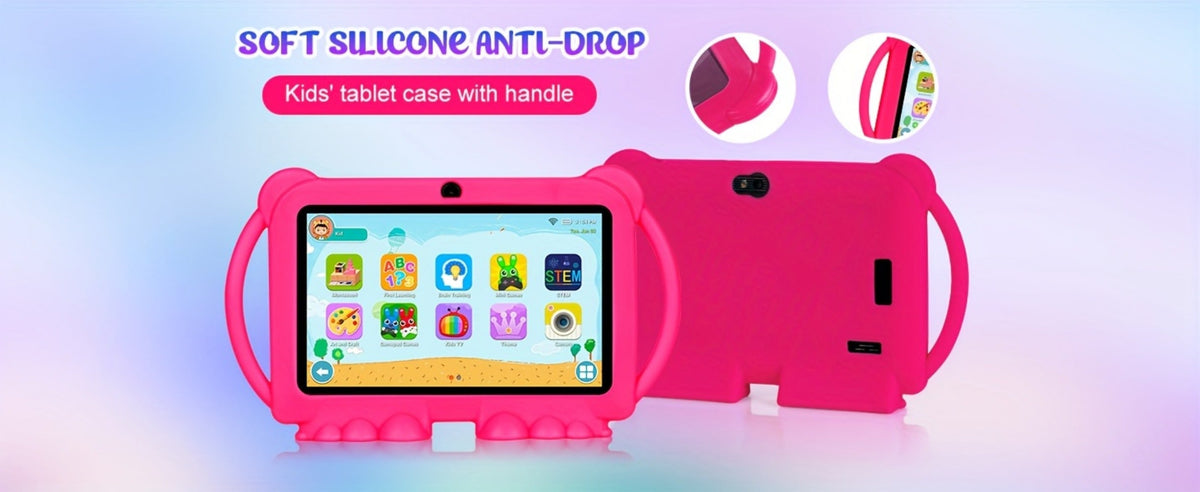 Educational Kids Tablet 7 Inch Android 14, Eye Protection Screen Parental Control GMS Certified, 2GB RAM 32GB ROM 2.4G Wi-Fi, Shockproof Case Dual Camera Pre-Loaded Learning Apps & Games, Children Tablet for Ages 3-12 – Blue Red