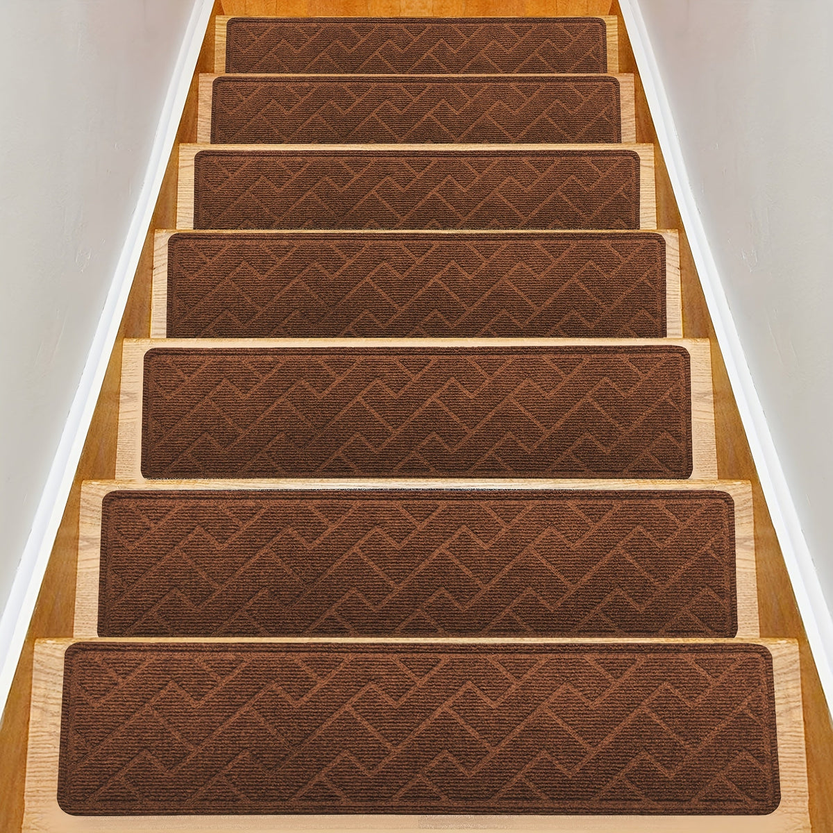 Non-Slip Stair Treads 15pcs 8"x30" Self-Adhesive Carpet Pads for Wooden Steps – Washable Polyester Indoor Stair Mats for Safety, Anti-Slip Step Covers in Multiple Colors