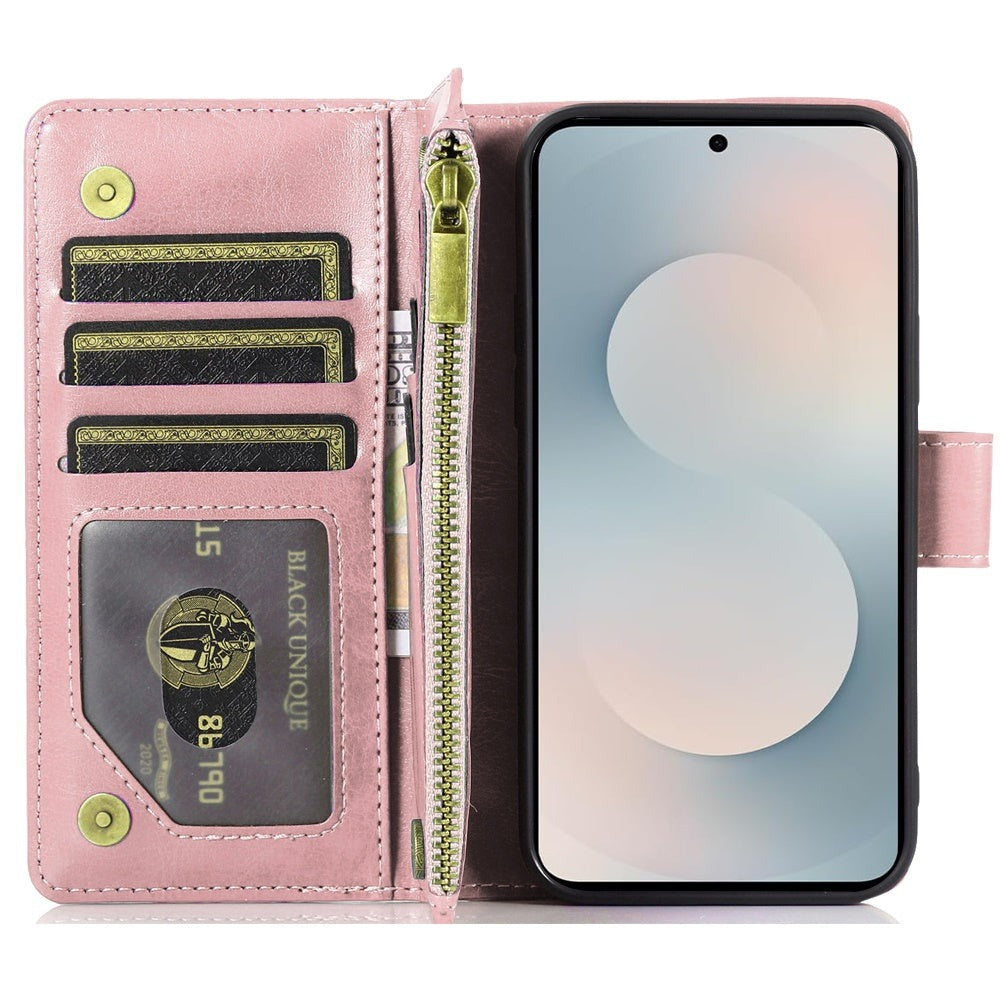 Wallet Case for Samsung Galaxy S25 FE – Luxury Leather Zipper Card Holder ID Window Money Pocket Folio Flip Cover, Slim Protective Phone Case with Card Slots for Galaxy S25 FE Women Men