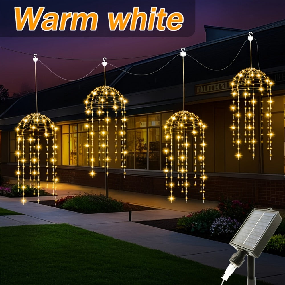 Solar Hanging Jellyfish Lights Outdoor 4 Pack – 8 Modes LED Wire Fairy Lights for Garden Patio Courtyard Wedding Valentine's Day Party Bar Holiday Decoration – White Warm White Multicolor