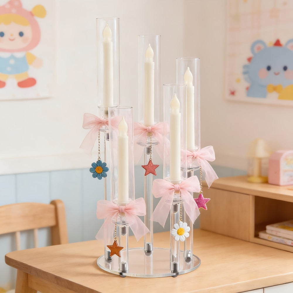 Acrylic Candelabra Candle Holder – Clear Crystal 5-Arm & 6-Arm Taper Candlestick Holders for Wedding Centerpiece, Dining Table, Party & Anniversary Decor