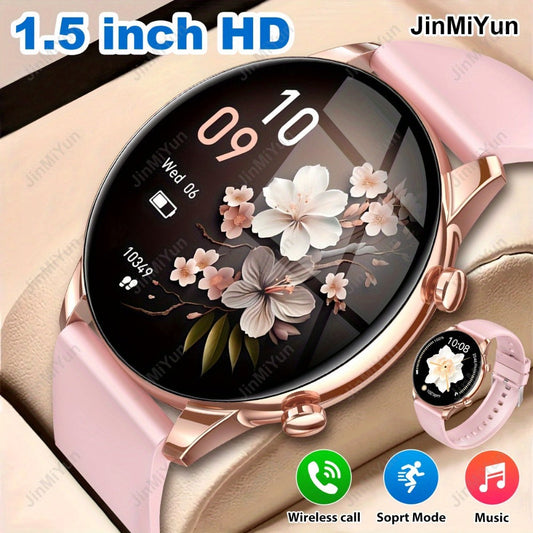 Remote Photo Capture Smartwatch 1.5 Inch Full Touch Screen Wireless Calling Music Playback Multiple Sport Modes Heart Rate Blood Oxygen Sleep Activity Tracker Message Alerts Outdoor Fitness Watch Men Women Black Silver Gold Pink
