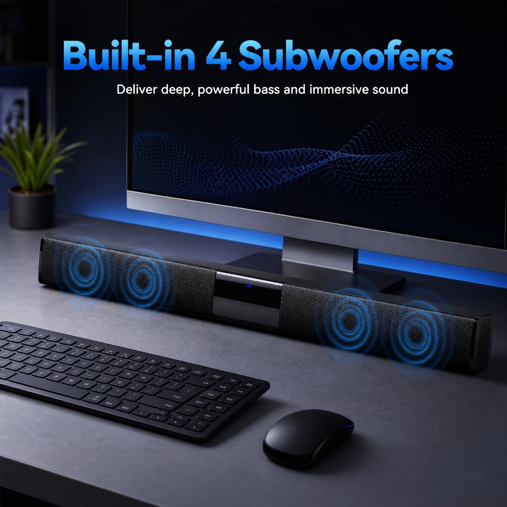 Deep Bass Soundbar with Subwoofer for Smart TV – 22" Wireless Bluetooth 5.0 Surround Sound System, TF/AUX/RCA/TWS, Home Theater Speaker for PC, Gaming, Projector, Studio, Live & Stage