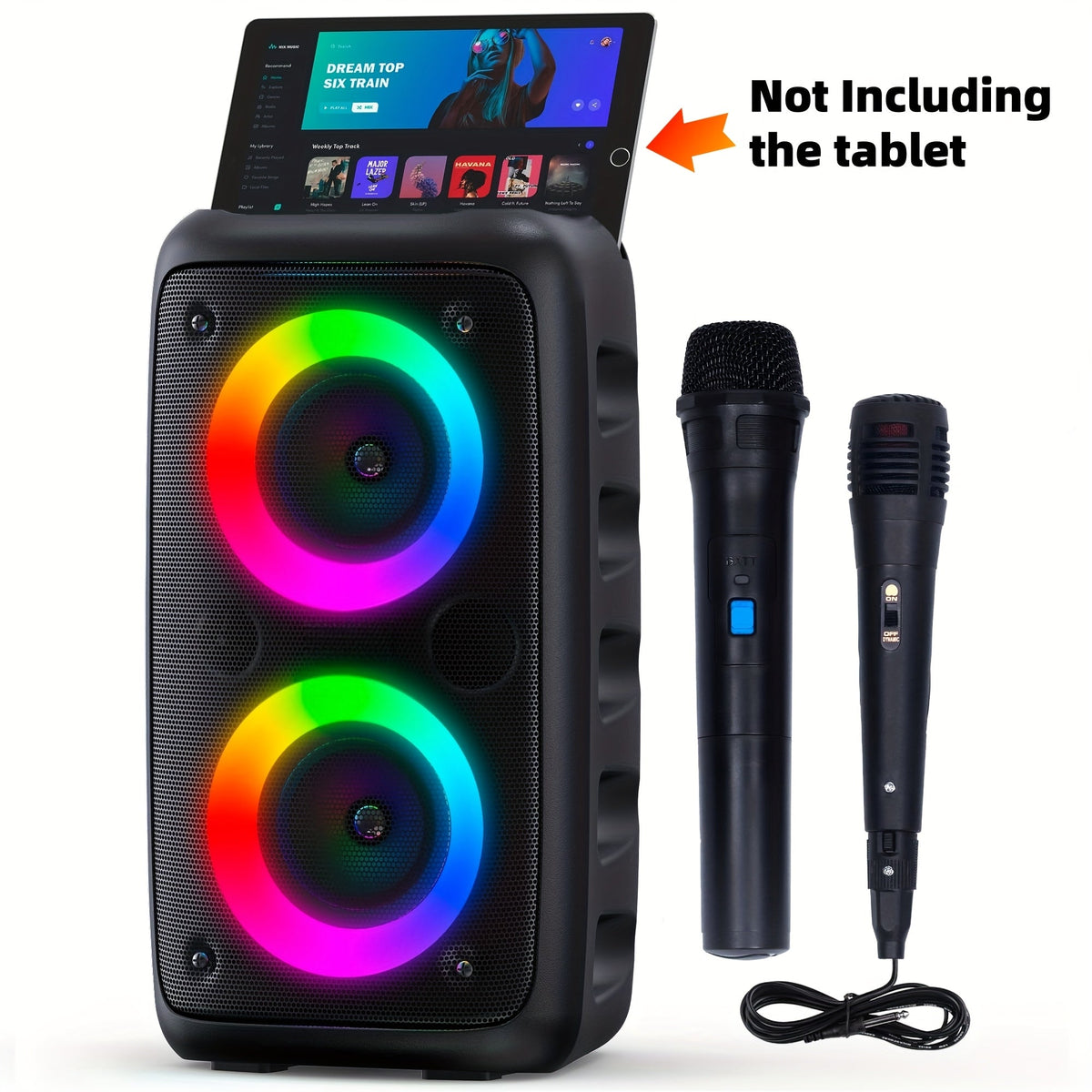 Karaoke Machine with LED Lights Bluetooth Speaker PA System – Portable Adult Singing Speaker with Wired Microphone or Wired + Wireless Mic, Supports TF Card, USB, AUX Input, TWS Connection