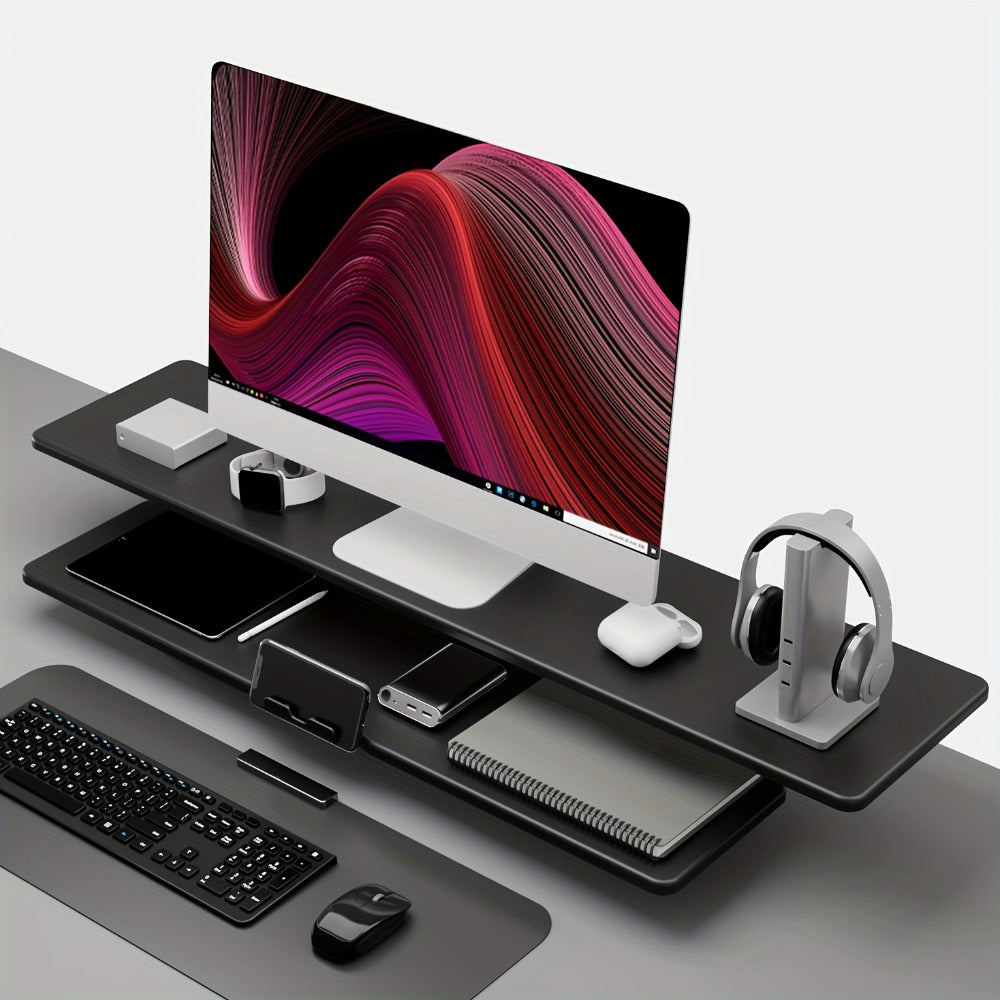 Dual Monitor Stand Riser with Storage E-Sports Style, Adjustable Height Ergonomic Desk Organizer with Cable Management, Modern Minimalist Desktop Stand for Home Office Gaming Setup, Black & White
