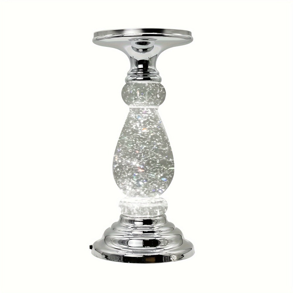 LED Swirling Candle Holder with On/Off Switch – Polished Acrylic Pedestal Base Fits 3-Wick Candles Up to 4 Inch Silver Gold Centerpiece for Home Decor Wedding Table Holiday Christmas Gift