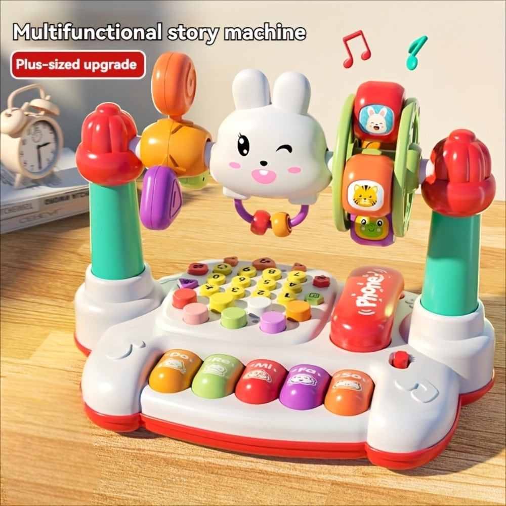 Rabbit Story Machine Toy for Kids with Piano Music & LED Lights – Multifunctional Educational Phone Toy, Storytelling Sensory Toy for Toddlers, Easter Birthday Christmas Halloween Gift for Boys & Girls