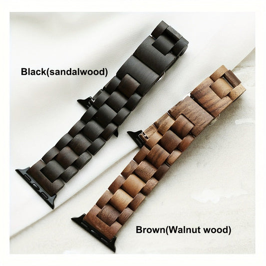 Wood Apple Watch Band Natural Walnut & Blackwood Replacement Strap – Lightweight Adjustable Buckle, Compatible with Apple Watch Series 3–10 SE Ultra 38 40 41 42 44 45 49mm – Dark Brown Black Mixed